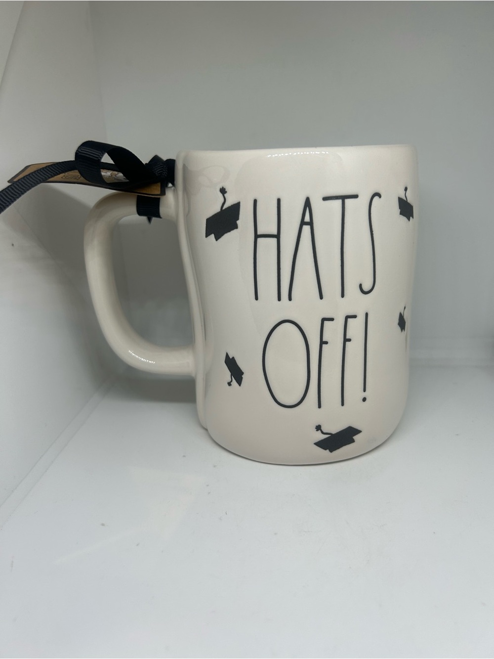 Rae Dunn Cream and Black "HATS OFF!" Graduation Mug